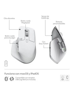 RATON LOGITECH MX MASTER 3S WIRELESS 8000DPI 7 BOTONES WHITE 2